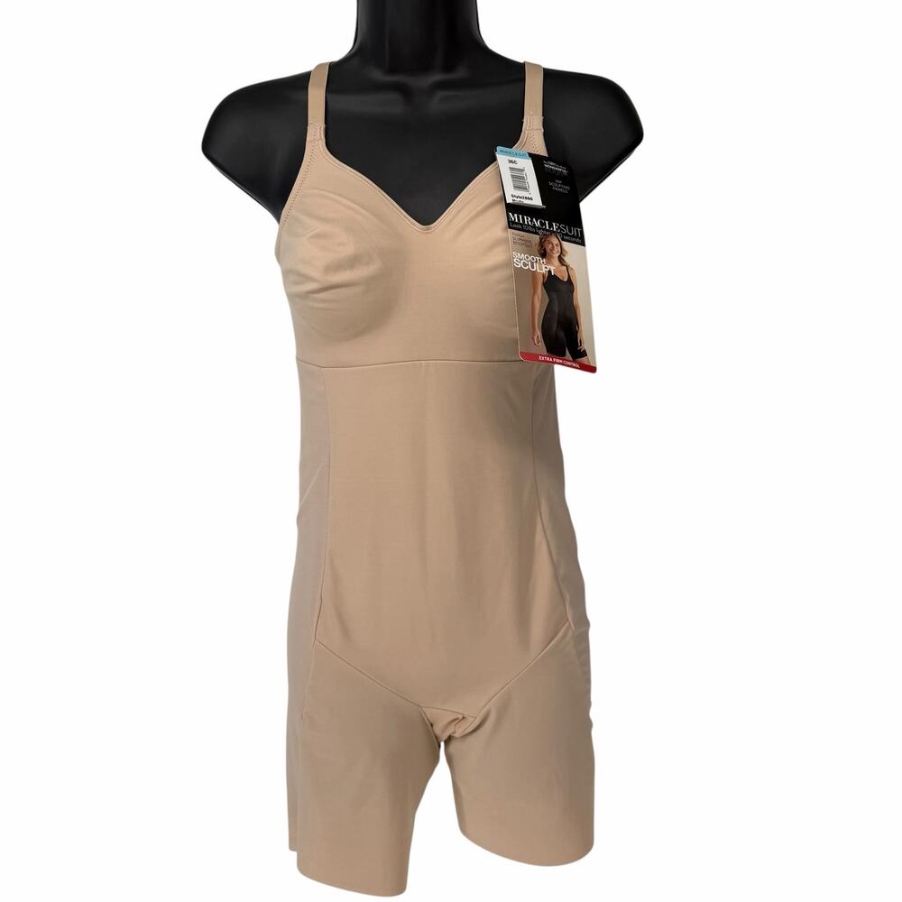 NEW Miraclesuit Nude Smooth Scupt Thigh Slimming Bodysuit Sz 36C